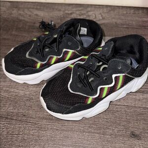adidas Kids Black Sneakers with Red and Green Stripes